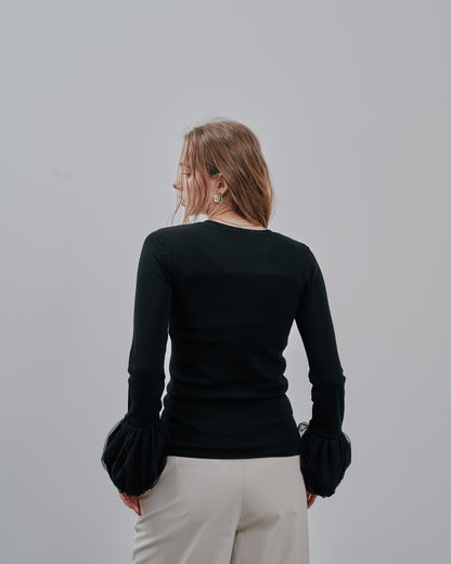 Balloon Sleeve Tops [603365] black