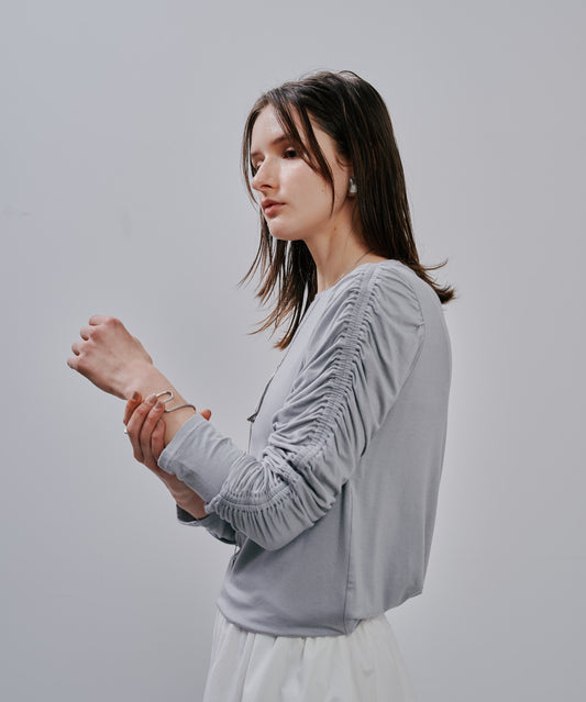 【SALE/50%0ff】Gather Sleeve Tops [603343] grey