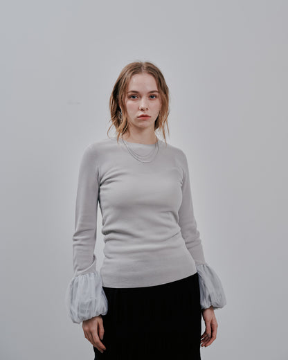Balloon Sleeve Tops [603365] light grey