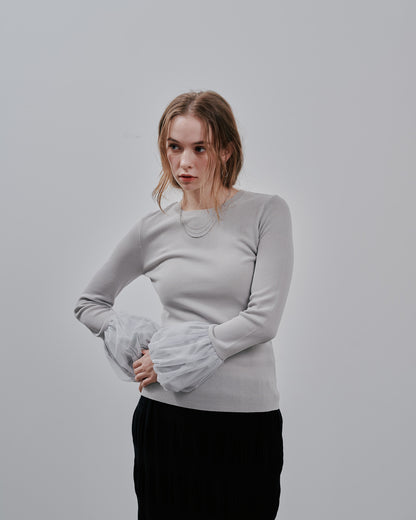 Balloon Sleeve Tops [603365] light grey
