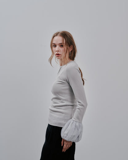 Balloon Sleeve Tops [603365] light grey