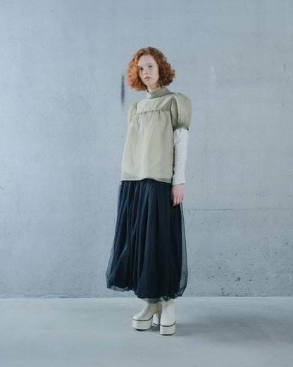 【SALE/50%0ff】Stripe Half Sleeve Blouse [603392] khaki