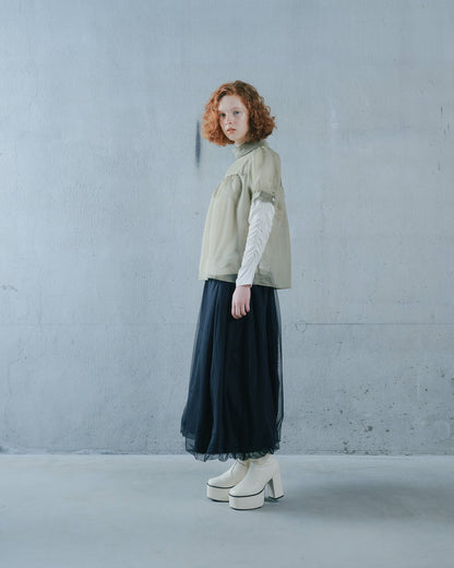 【SALE/50%0ff】Stripe Half Sleeve Blouse [603392] khaki