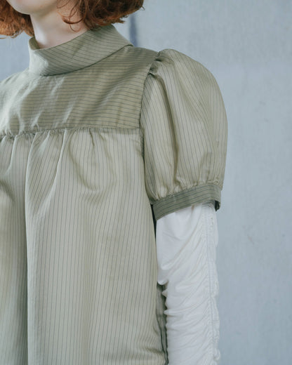 【SALE/50%0ff】Stripe Half Sleeve Blouse [603392] khaki