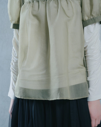 【SALE/50%0ff】Stripe Half Sleeve Blouse [603392] khaki