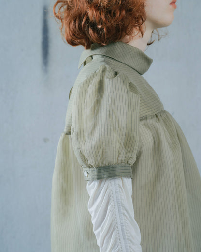 【SALE/50%0ff】Stripe Half Sleeve Blouse [603392] khaki