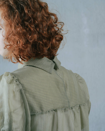 【SALE/50%0ff】Stripe Half Sleeve Blouse [603392] khaki