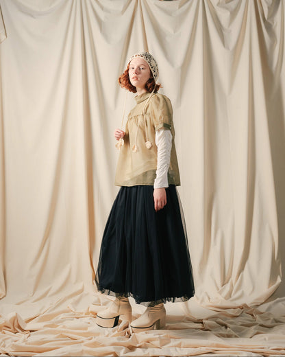 【SALE/50%0ff】Stripe Half Sleeve Blouse [603392] khaki