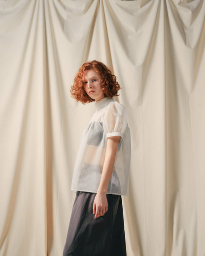 【SALE/50%0ff】Stripe Half Sleeve Blouse [603392] off
