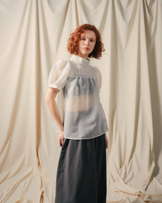 【SALE/50%0ff】Stripe Half Sleeve Blouse [603392] off