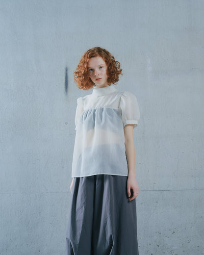 【SALE/50%0ff】Stripe Half Sleeve Blouse [603392] off