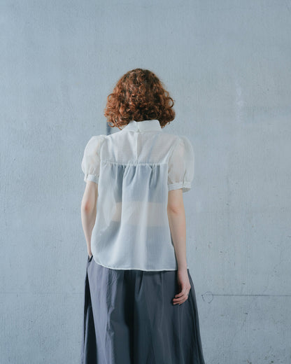 【SALE/50%0ff】Stripe Half Sleeve Blouse [603392] off