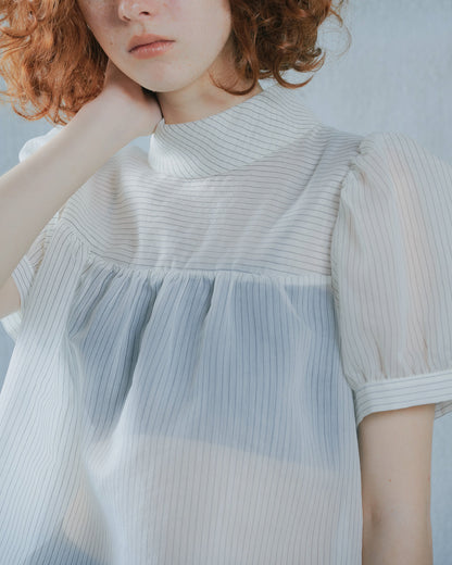 【SALE/50%0ff】Stripe Half Sleeve Blouse [603392] off