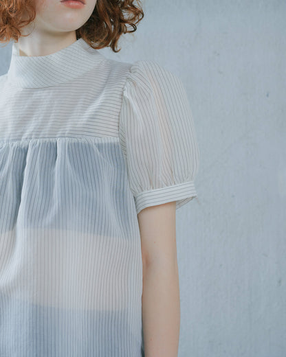 【SALE/50%0ff】Stripe Half Sleeve Blouse [603392] off