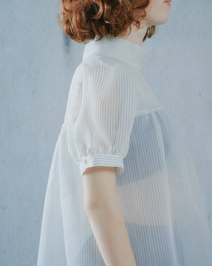 【SALE/50%0ff】Stripe Half Sleeve Blouse [603392] off