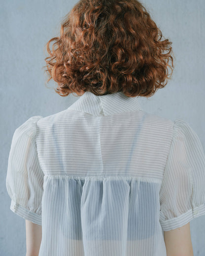 【SALE/50%0ff】Stripe Half Sleeve Blouse [603392] off