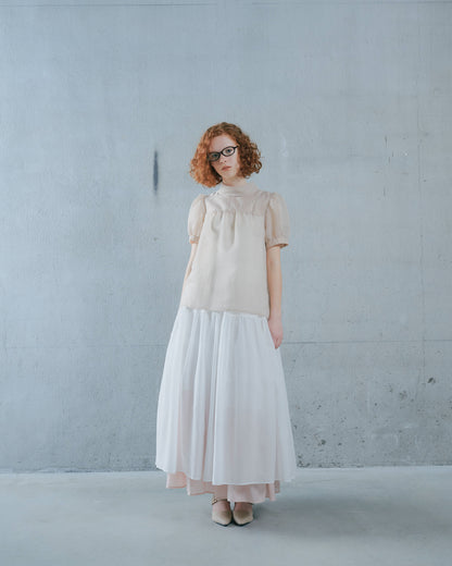 【SALE/50%0ff】Stripe Half Sleeve Blouse [603392] light beige
