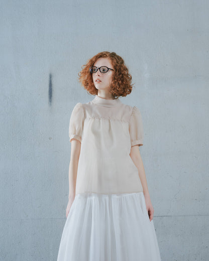 【SALE/50%0ff】Stripe Half Sleeve Blouse [603392] light beige