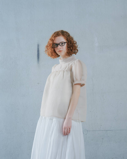 【SALE/50%0ff】Stripe Half Sleeve Blouse [603392] light beige