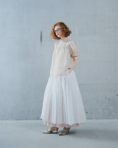【SALE/50%0ff】Stripe Half Sleeve Blouse [603392] light beige