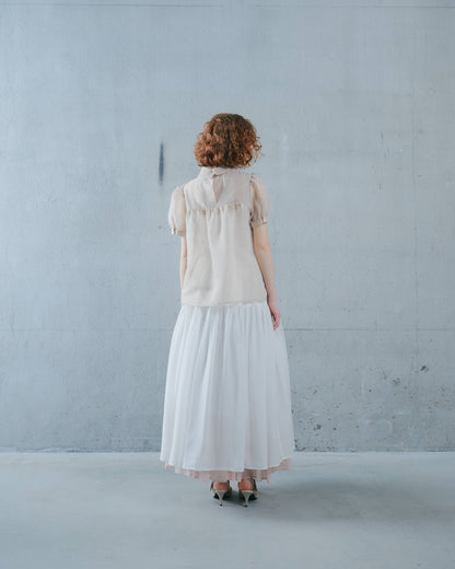 【SALE/50%0ff】Stripe Half Sleeve Blouse [603392] light beige