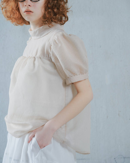 【SALE/50%0ff】Stripe Half Sleeve Blouse [603392] light beige