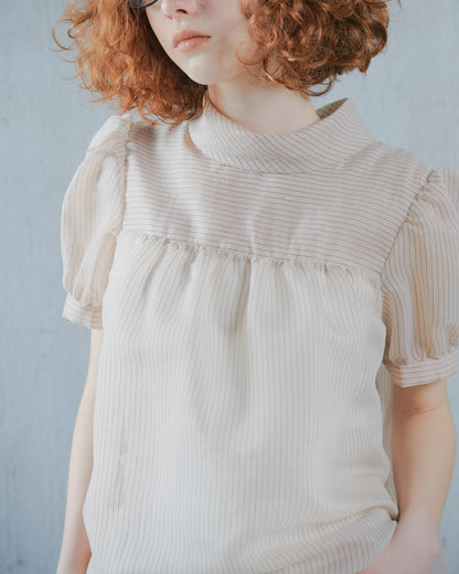 【SALE/50%0ff】Stripe Half Sleeve Blouse [603392] light beige