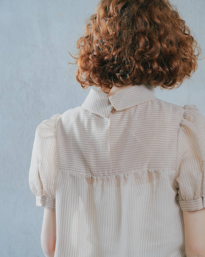 【SALE/50%0ff】Stripe Half Sleeve Blouse [603392] light beige