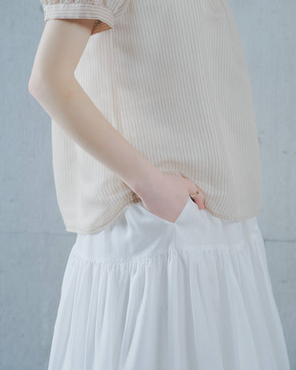 【SALE/50%0ff】Stripe Half Sleeve Blouse [603392] light beige