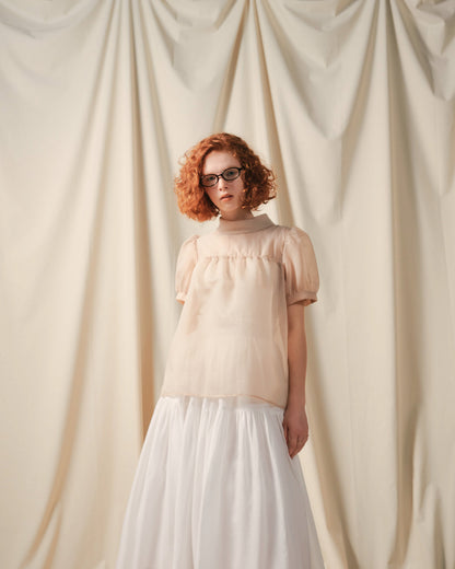 【SALE/50%0ff】Stripe Half Sleeve Blouse [603392] light beige