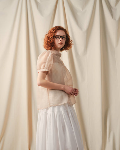 【SALE/50%0ff】Stripe Half Sleeve Blouse [603392] light beige
