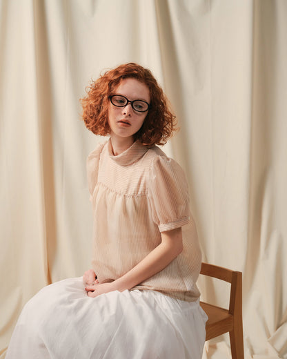 【SALE/50%0ff】Stripe Half Sleeve Blouse [603392] light beige