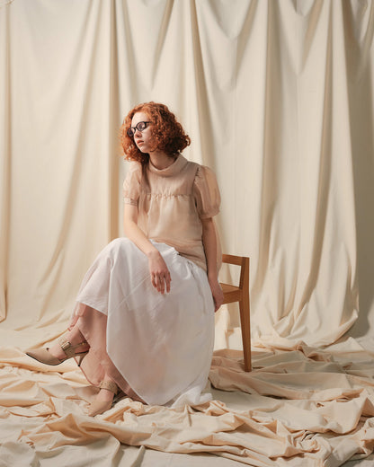 【SALE/50%0ff】Stripe Half Sleeve Blouse [603392] light beige
