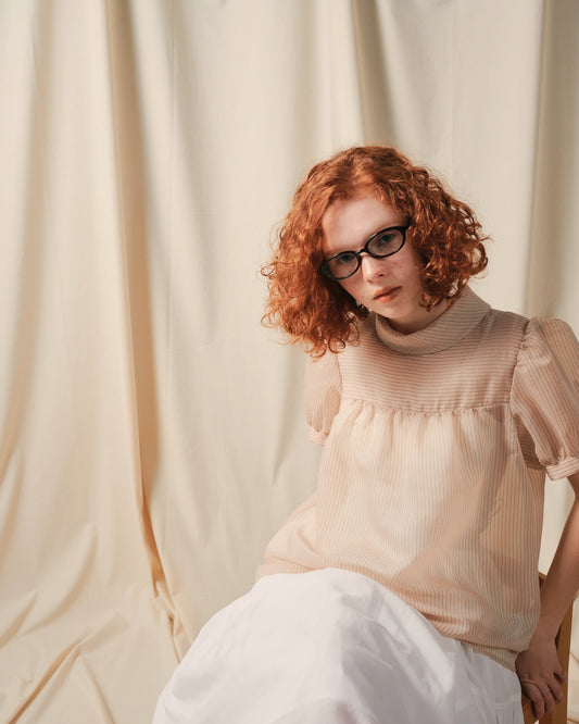 【SALE/50%0ff】Stripe Half Sleeve Blouse [603392] light beige
