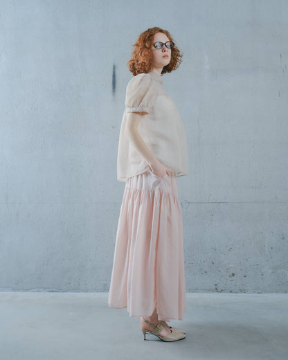 【SALE/50%0ff】Gather Tiered Skirt [603398] pink beige