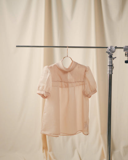 【SALE/50%0ff】Stripe Half Sleeve Blouse [603392] light beige