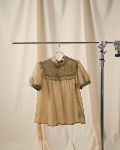 【SALE/50%0ff】Stripe Half Sleeve Blouse [603392] khaki