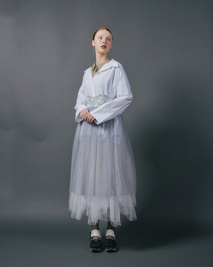 【SALE/50%0ff】Jacquard × Tulle Skirt [603390] blue grey