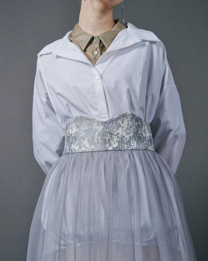 【SALE/50%0ff】Jacquard × Tulle Skirt [603390] blue grey