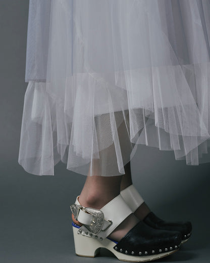 【SALE/50%0ff】Jacquard × Tulle Skirt [603390] blue grey