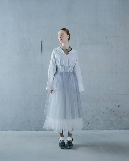 【SALE/50%0ff】Jacquard × Tulle Skirt [603390] blue grey