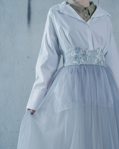 【SALE/50%0ff】Jacquard × Tulle Skirt [603390] blue grey