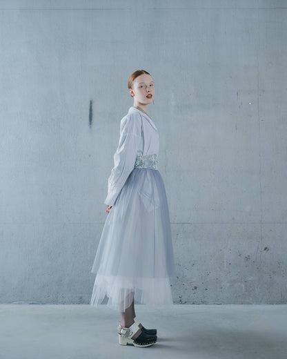 【SALE/50%0ff】Jacquard × Tulle Skirt [603390] blue grey