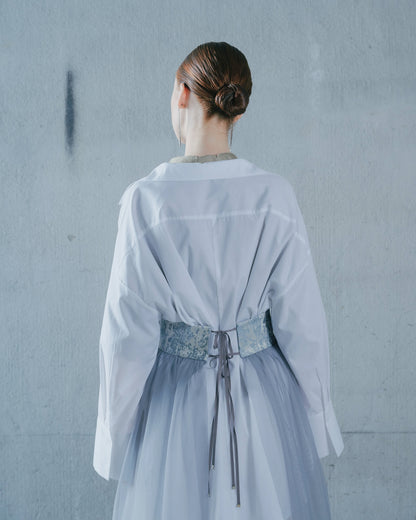 【SALE/50%0ff】Jacquard × Tulle Skirt [603390] blue grey