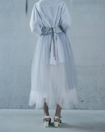 【SALE/50%0ff】Jacquard × Tulle Skirt [603390] blue grey