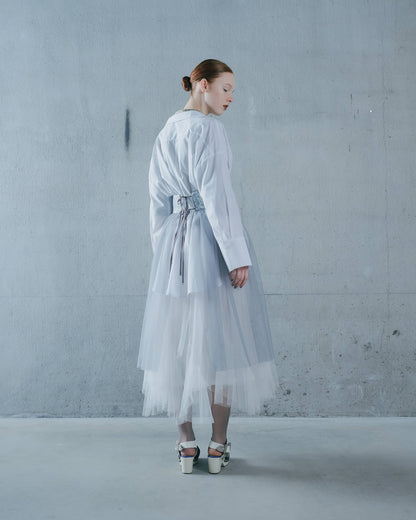 【SALE/50%0ff】Jacquard × Tulle Skirt [603390] blue grey