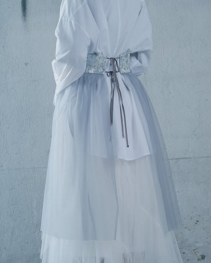 【SALE/50%0ff】Jacquard × Tulle Skirt [603390] blue grey
