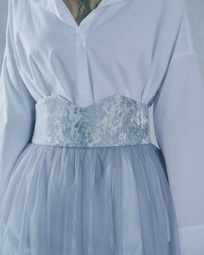 【SALE/50%0ff】Jacquard × Tulle Skirt [603390] blue grey
