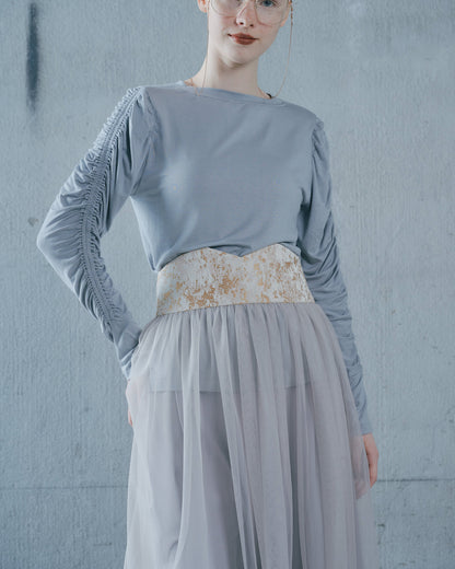【SALE/50%0ff】Jacquard × Tulle Skirt [603390] pink