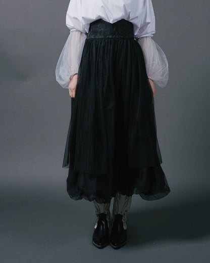 【SALE/50%0ff】Jacquard × Tulle Skirt [603390] black